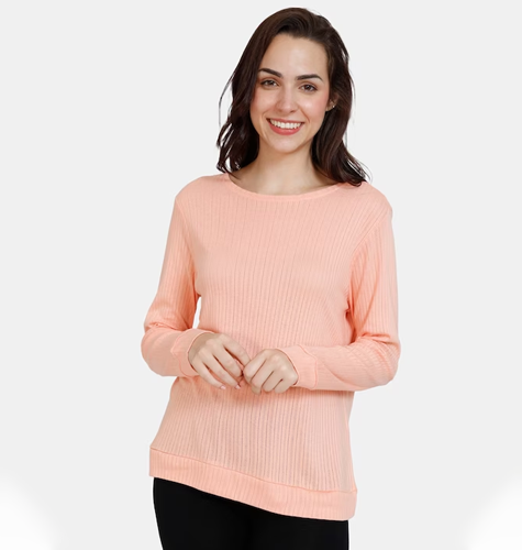 Peach-Coloured Ribbed Lounge Top